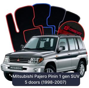 OMEVO Velours-Autofußmatten für Mitsubishi Pajero Pinin 1 gen SUV 5 Türer (1998-2007)