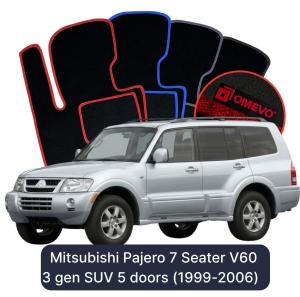 OMEVO Velours-Autofußmatten für Mitsubishi Pajero 7-Sitzer V60 3 gen SUV 5 Türer (1999-2006)