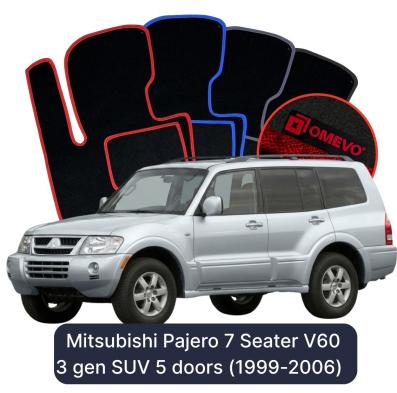 Velours-Autofußmatten OMEVO für Mitsubishi Pajero 7-Sitzer V60 3 gen SUV 5 Türer (1999-2006)