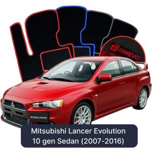 OMEVO Velours-Autofußmatten für Mitsubishi Lancer Evolution 10 gen Limousine (2007-2016)
