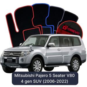 OMEVO Velours-Autofußmatten für Mitsubishi Pajero 5-Sitzer V80 4 gen SUV (2006-2022)