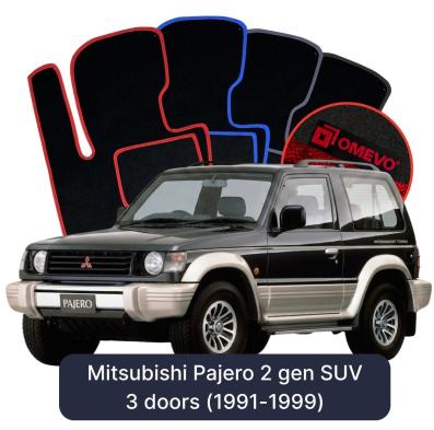 Velours-Autofußmatten OMEVO für Mitsubishi Pajero 2 gen SUV 3 Türer (1991-1999)