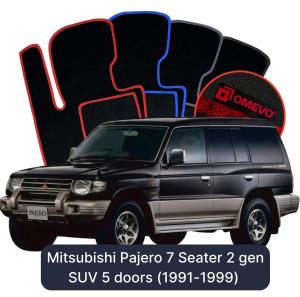 OMEVO Velours-Autofußmatten für Mitsubishi Pajero 7-Sitzer 2 gen SUV 5 Türer (1991-1999)