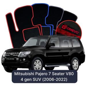 OMEVO Velours-Autofußmatten für Mitsubishi Pajero 7-Sitzer V80 4 gen SUV (2006-2022)