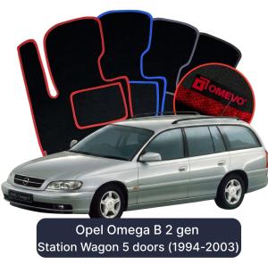 OMEVO Velours-Autofußmatten für Opel Omega B 2 gen Kombi 5 Türer (1994-2003)