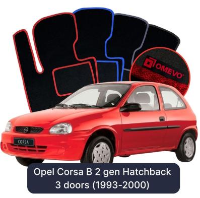 Velours-Autofußmatten OMEVO für Opel Corsa B 2 gen Kompakt 3 Türer (1993-2000)