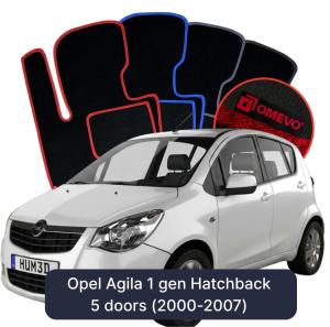 OMEVO Velours-Autofußmatten für Opel Agila 1 gen Kompakt 5 Türer (2000-2007)