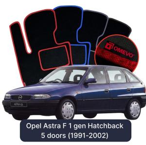 OMEVO Velours-Autofußmatten für Opel Astra F 1 gen Kompakt 5 Türer (1991-2002)