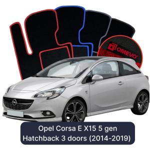 OMEVO Velours-Autofußmatten für Opel Corsa E X15 5 gen Kompakt 3-Türer (2014-2019)
