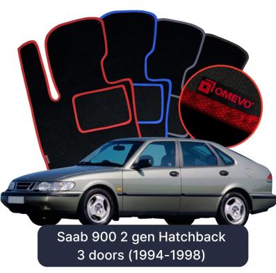 Velours-Autofußmatten OMEVO für Saab 900 2 gen Kompakt 3 Türer (1994-1998)