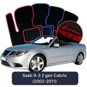 OMEVO Velours-Autofußmatten für Saab 9-3 2 gen Cabrio (2002-2011)