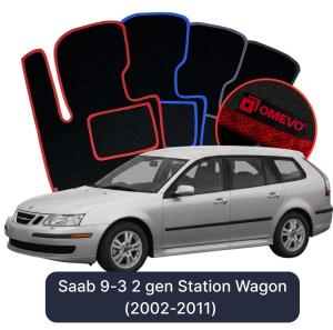 OMEVO Velours-Autofußmatten für Saab 44994 2 gen Kombi (2002-2015)