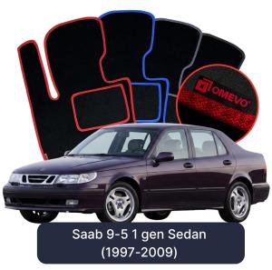 OMEVO Velours-Autofußmatten für Saab 9-5 1 gen Limousine (1997-2009)