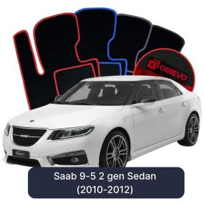 OMEVO Velours-Autofußmatten für Saab 45055 2 gen Limousine (2010-2012)