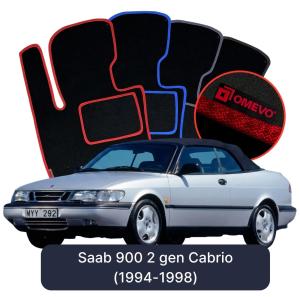 OMEVO Velours-Autofußmatten für Saab 900 2 gen Cabrio (1994-1998)
