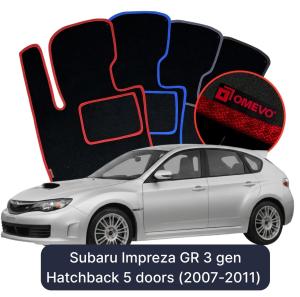 OMEVO Velours-Autofußmatten für Subaru Impreza GR 3 gen Kompakt 5 Türer (2007-2011)