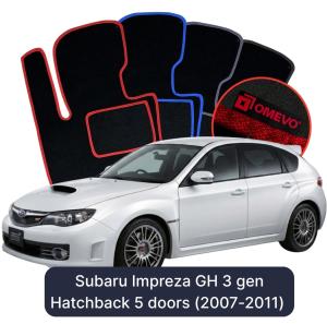 OMEVO Velours-Autofußmatten für Subaru Impreza GH 3 gen Kompakt 5 Türer (2007-2011)