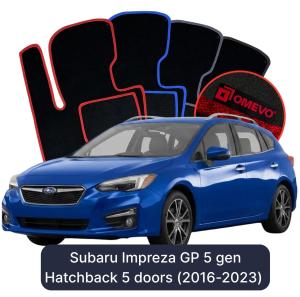 OMEVO Velours-Autofußmatten für Subaru Impreza GP 5 gen Kompakt 5 Türer (2016-2023)