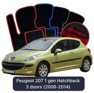 OMEVO Velours-Autofußmatten für Peugeot 207 1 gen Hatchback 3-Türer (2006-2014)