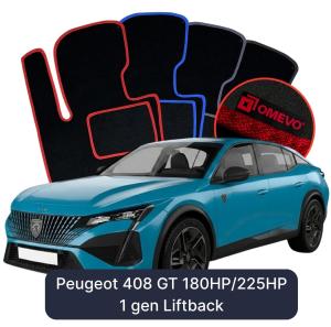 OMEVO Velours-Autofußmatten für Peugeot 408 GT 180KM/225KM 1 gen Liftback (2022-2026)