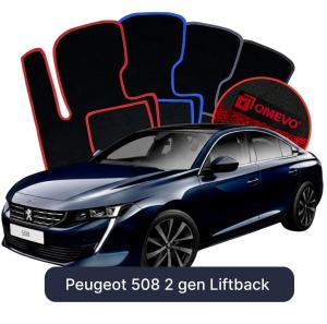 OMEVO Velours-Autofußmatten für Peugeot 508 2 gen Liftback (2018-2025)