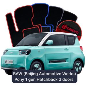 OMEVO Velours-Autofußmatten für BAW (Beijing Automotive Works) Pony 1 gen Hatchback 3 Türen (2022-2025)