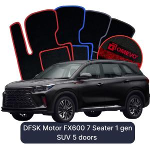 OMEVO Velours-Autofußmatten für DFSK Motor FX600 7-Sitzer 1 gen SUV 5 Türen (2024-2025)