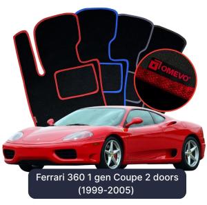 OMEVO Velours-Autofußmatten für Ferrari 360 1 gen Coupe 2 Türer (1999-2005)