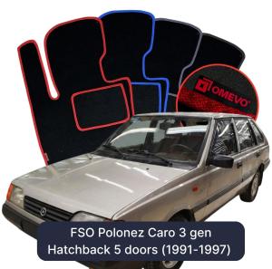 OMEVO Velours-Autofußmatten für FSO Polonez Caro 3 gen Kompakt 5 Türer (1991-1997)