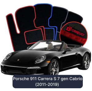 OMEVO Velours-Autofußmatten für Porsche 911 Carrera S 7 gen Cabrio (2011-2019)