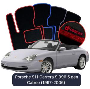 OMEVO Velours-Autofußmatten für Porsche 911 Carrera S 996 5 gen Cabrio (1997-2006)