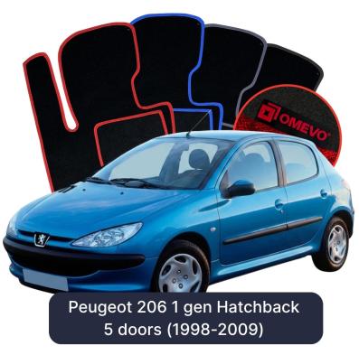 Velours-Autofußmatten OMEVO für Peugeot 206 1 gen Kompakt 5 Türer (1998-2009)