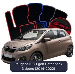 OMEVO Velours-Autofußmatten für Peugeot 108 1 gen Hatchback 3-Türer (2014–2022)