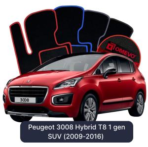 OMEVO Velours-Autofußmatten für Peugeot 3008 Hybryda T8 1 gen SUV (2009-2016)