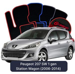 OMEVO Velours-Autofußmatten für Peugeot 207 SW 1 gen Station Wagon (2006-2014)