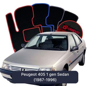 OMEVO Velours-Autofußmatten für Peugeot 405 1 gen Limousine (1987-1996)