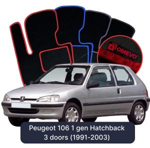 OMEVO Velours-Autofußmatten für Peugeot 106 1 gen Kompakt 3 Türer (1991-2003)