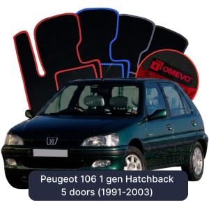 OMEVO Velours-Autofußmatten für Peugeot 106 1 gen Kompakt 5 Türer (1991-2003)