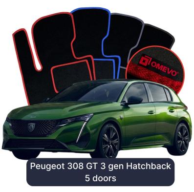 Velours-Autofußmatten OMEVO für Peugeot 308 GT 3 gen Schrägheck 5-Türer (2021–2025)