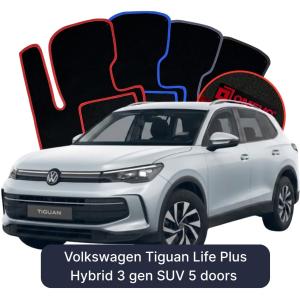 OMEVO Velours-Autofußmatten für Volkswagen Tiguan Life Plus Hybrid 3 gen SUV 5 Türer (2023-2026)