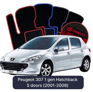 OMEVO Velours-Autofußmatten für Peugeot 307 1 gen Kompakt 5 Türer (2001-2008)
