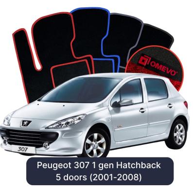 Velours-Autofußmatten OMEVO für Peugeot 307 1 gen Kompakt 5 Türer (2001-2008)