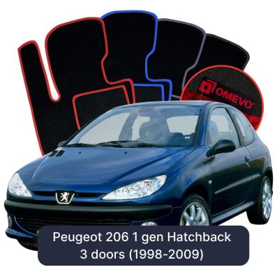 Velours-Autofußmatten OMEVO für Peugeot 206 1 gen Kompakt 3 Türer (1998-2009)