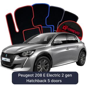 OMEVO Velours-Autofußmatten für Peugeot 208 E Elektromotor 2 gen Kompakt 5 Türer (2019-2025)