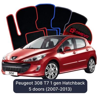 Velours-Autofußmatten OMEVO für Peugeot 308 T7 1 gen Kompakt 5 Türer (2007-2013)