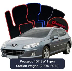 OMEVO Velours-Autofußmatten für Peugeot 407 SW 1 gen Kombi (2004-2011)