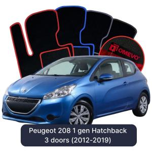 OMEVO Velours-Autofußmatten für Peugeot 208 1 gen Schrägheck 3-Tuerer (2012-2019)