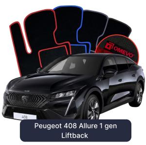 OMEVO Velours-Autofußmatten für Peugeot 408 Allure 1 gen Liftback (2022-2025)
