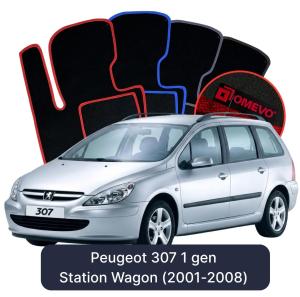 OMEVO Velours-Autofußmatten für Peugeot 307 1 gen Kombi (2001-2008)