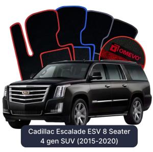 OMEVO Velours-Autofußmatten für Cadillac Escalade ESV 8-Sitzer 4 gen SUV (2015-2020)